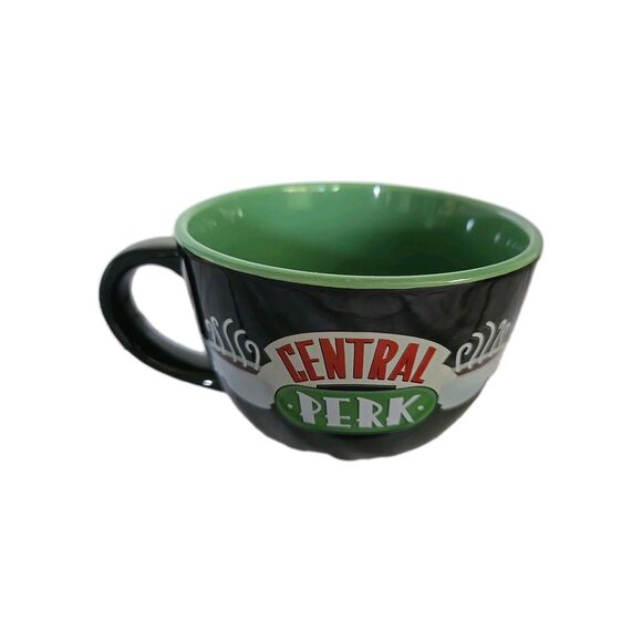 Friends Central Perk Coffee Mug Cup 24 Oz Ceramic Large Black Green Latte Soup - Picture 1 of 7